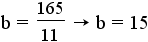 b = 165/11 implies b = 15