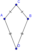 Kite with vertices labeled A, B, C, and D with A opposite B and C opposite D.